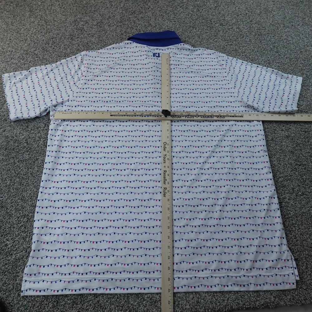 FootJoy Polo Shirt Mens 2XL White Flag Print Golf Performance Stretch Preppy Top - Picture 7 of 12